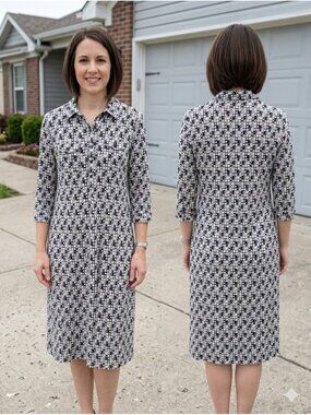 M by Madonna H&M Geometric Print Shirt Dress US 8 Black White Rayon Mod Retro